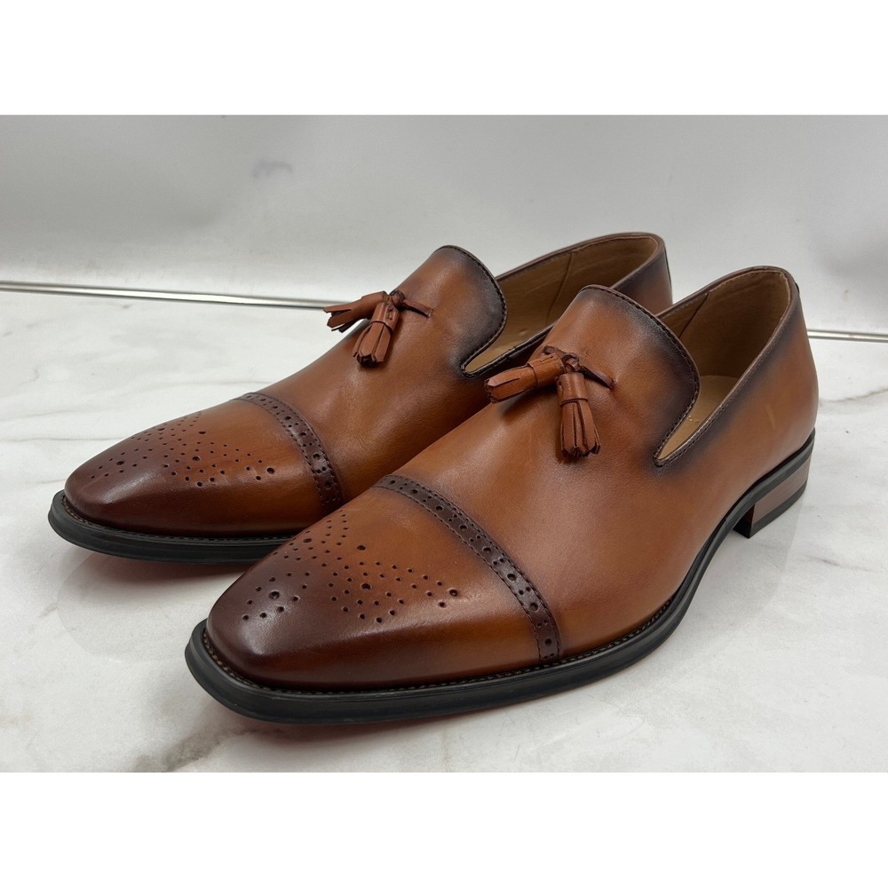 La Milano Cognac Loafer Shoes Men's Sz 12 Brown Leather Tassel Brogue Wingtip